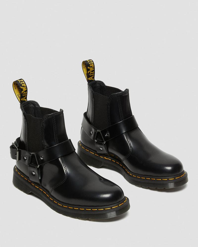 Dr Martens Wincox Smooth Læder Přezkou Chelsea Støvler Dame Sort | DK 134OKI